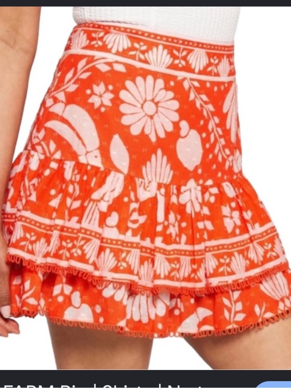 FARM Rio Orange and White Floral Ruffle Mini Skirt
